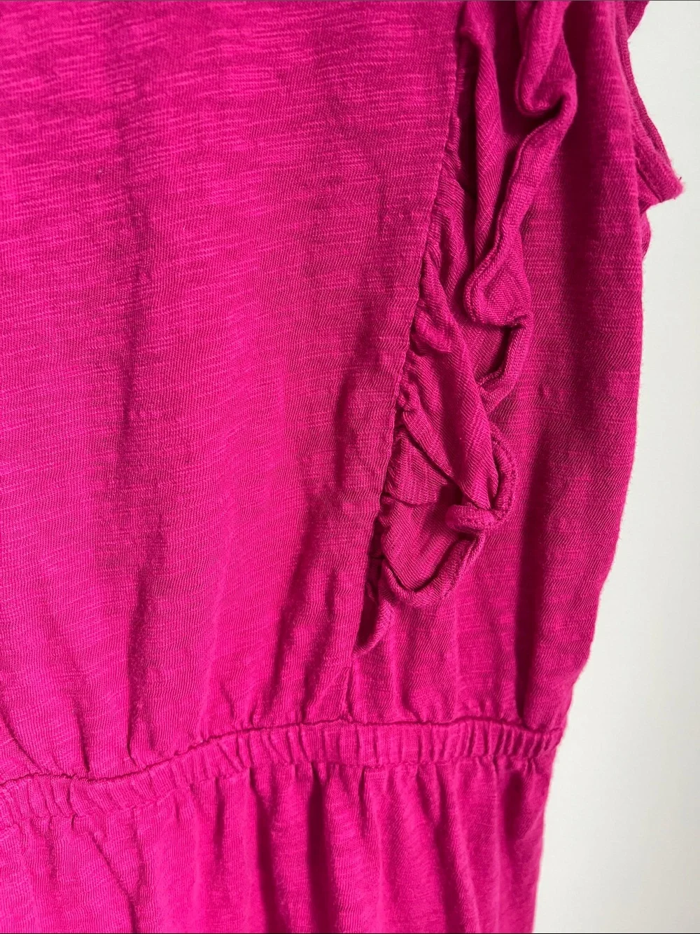 LOFT | Women’s Bright Fuchsia Ruffle Cap Sleeve 100% Cotton Summer Dress Size M - Picture 9 of 17